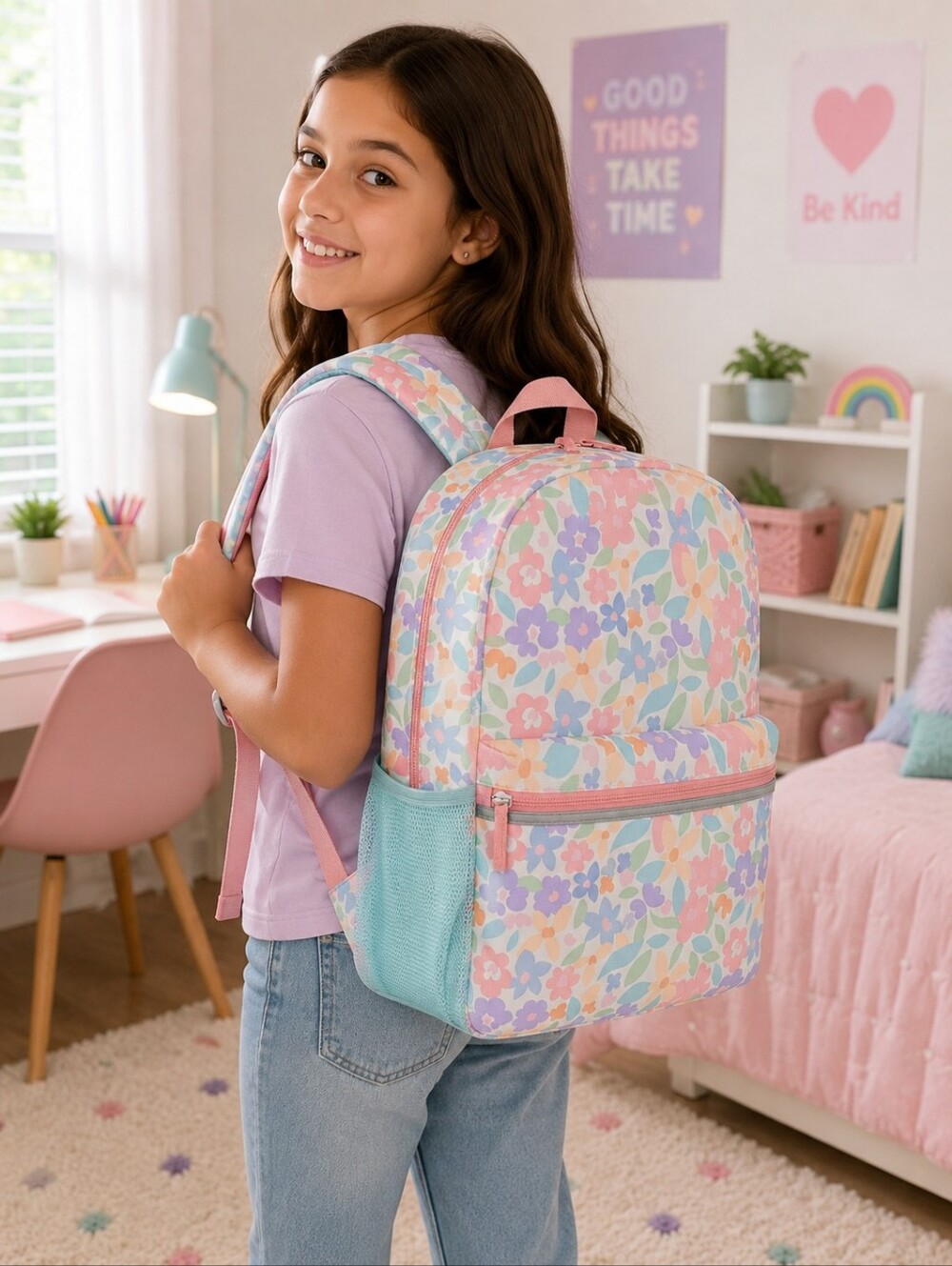 16" Pastel Floral Kids Backpack – Lightweight School Backpack with Laptop Sleeve